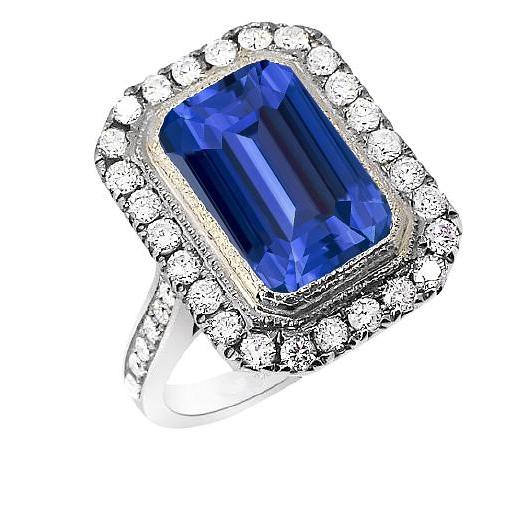 Diamond Halo Ring Bezel Vintage Style Emerald Srilankan 4.50 Carats - Gemstone Ring-harrychadent.ca