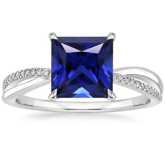Diamond Halo Ring Ceylon Sapphire 5.50 Carat Princess with Accents - Gemstone Ring-harrychadent.ca