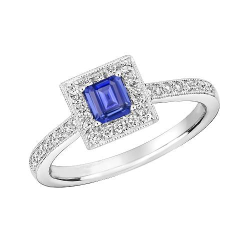Diamond Halo Ring Emerald Blue Sapphire 3 Carats 14K White Gold - Gemstone Ring-harrychadent.ca