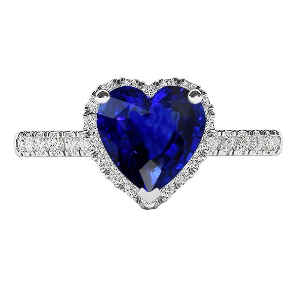 Diamond Halo Ring Heart Blue Sapphire 3.50 Carats White Gold Jewelry - Gemstone Ring-harrychadent.ca