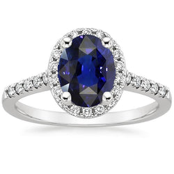 Natural Earth Mined Diamond Halo Ring Oval Cut Sri Lankan Sapphire 4 Carats