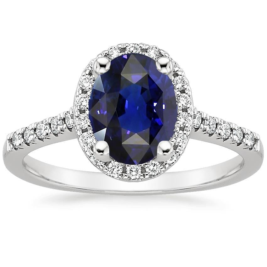 Diamond Halo Ring Oval Cut Sri Lankan Sapphire 4 Carats - Gemstone Ring-harrychadent.ca