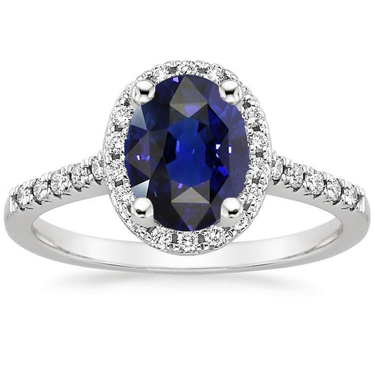 Diamond Halo Ring Oval Cut Sri Lankan Sapphire 4 Carats - Gemstone Ring-harrychadent.ca