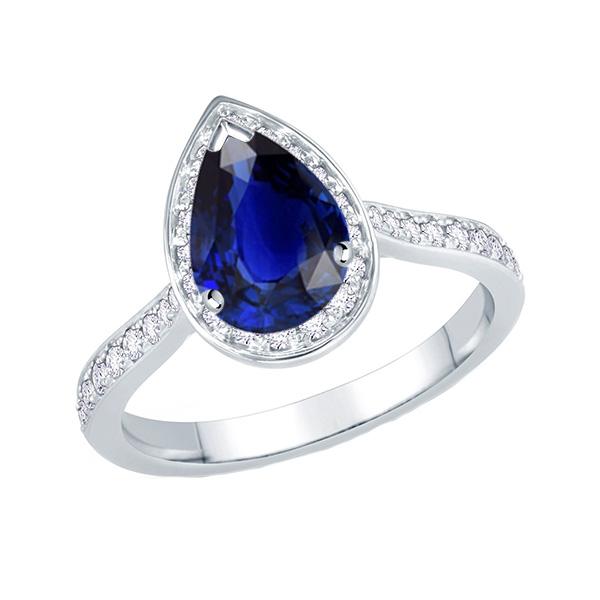 Diamond Halo Ring Pear Ceylon Sapphire Accented Gold Jewelry 4 Carats - Gemstone Ring-harrychadent.ca