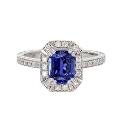 Natural Earth Mined Diamond Halo Ring Emerald Sri Lankan Sapphire 3 Carats