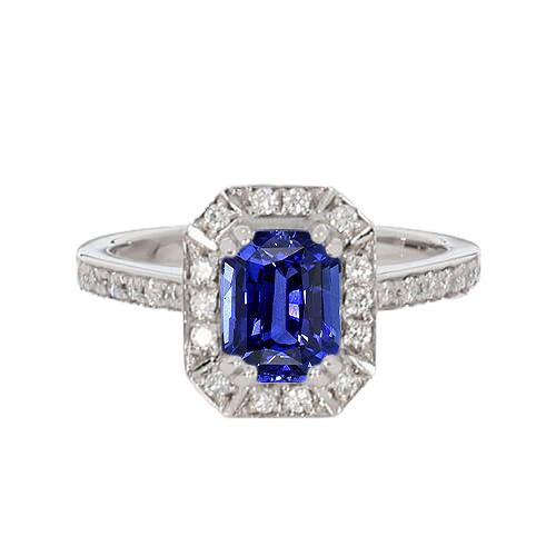 Diamond Halo Ring Emerald Sri Lankan Sapphire 3 Carats - Gemstone Ring-harrychadent.ca