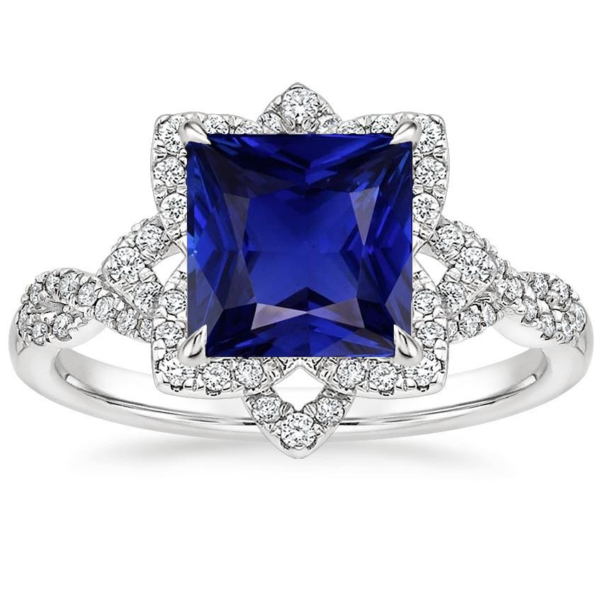 Diamond Halo Ring Star Style Princess Blue Sapphire 6.50 Carats Gold - Gemstone Ring-harrychadent.ca