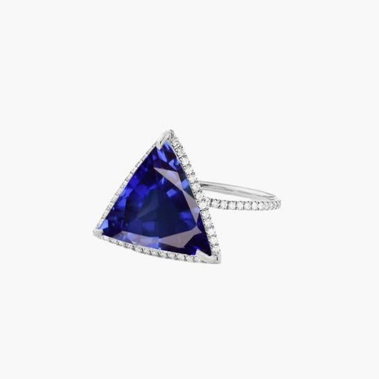 Diamond Halo Ring Trillion Shaped Deep Blue Sapphire 4 Carats - Gemstone Ring-harrychadent.ca