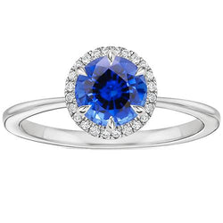 Diamond Halo Ring White Gold Ceylon Sapphire Prong Set 2.50 Carats