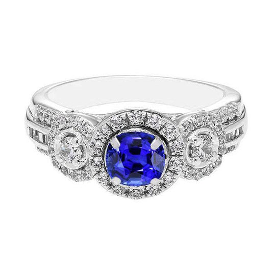 Diamond Halo Round Blue Sapphire Ring 2.50 Carats Ladies Jewelry - Gemstone Ring-harrychadent.ca