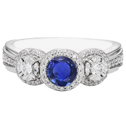 Diamond Halo Round Blue Sapphire Ring 5 Carats Ladies Jewelry - Gemstone Ring-harrychadent.ca