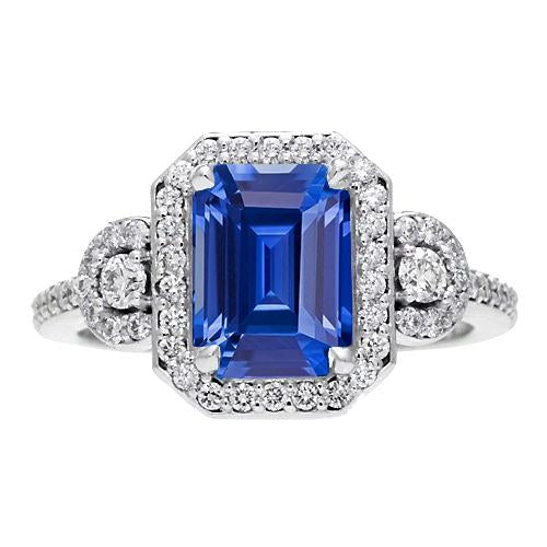 Diamond Halo Srilanka Sapphire Emerald Ring 3 Stone Style 4.50 Carats - Gemstone Ring-harrychadent.ca