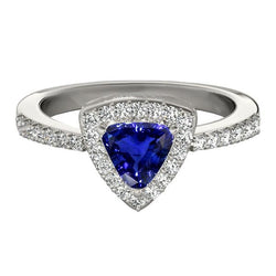 Natural Earth Mined Diamond Halo Trillion Ceylon Sapphire Ring 2 Carats Women’s Jewelry