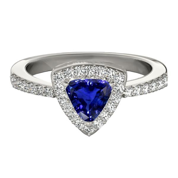 Diamond Halo Trillion Ceylon Sapphire Ring 2 Carats Women’s Jewelry - Gemstone Ring-harrychadent.ca