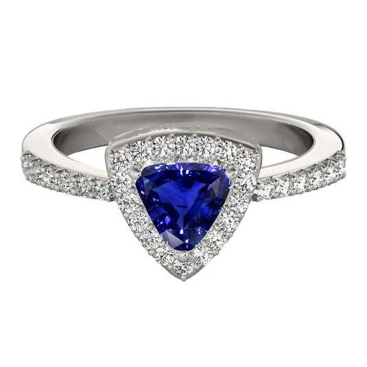 Diamond Halo Trillion Ceylon Sapphire Ring 2 Carats Women’s Jewelry - Gemstone Ring-harrychadent.ca