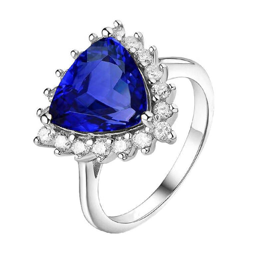 Diamond Halo Trillion Gemstone Ring 3.50 Carats Ceylon Blue Sapphire - Gemstone Ring-harrychadent.ca