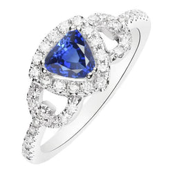 Natural Earth Mined Diamond Halo Trillion Srilanka Sapphire Ring 3 Carats Accented Jewelry