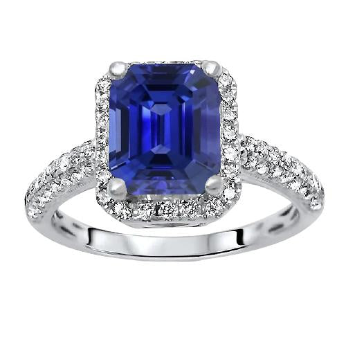 Diamond Halo Wedding Ring Emerald Sri Lankan Sapphire 4 Carats - Gemstone Ring-harrychadent.ca