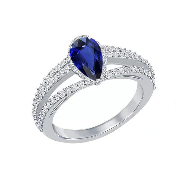 Diamond Halo Wedding Ring Pear Natural Blue Sapphire 2.50 Carats - Gemstone Ring-harrychadent.ca