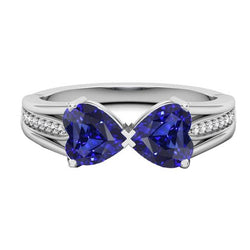 Diamond Heart 2 Stone Blue Sapphire Ring 3.50 Carats Gold 14K Jewelry