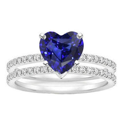 Natural Earth Mined Diamond Heart Blue Sapphire Wedding Ring Set 3.50 Carats Jewelry