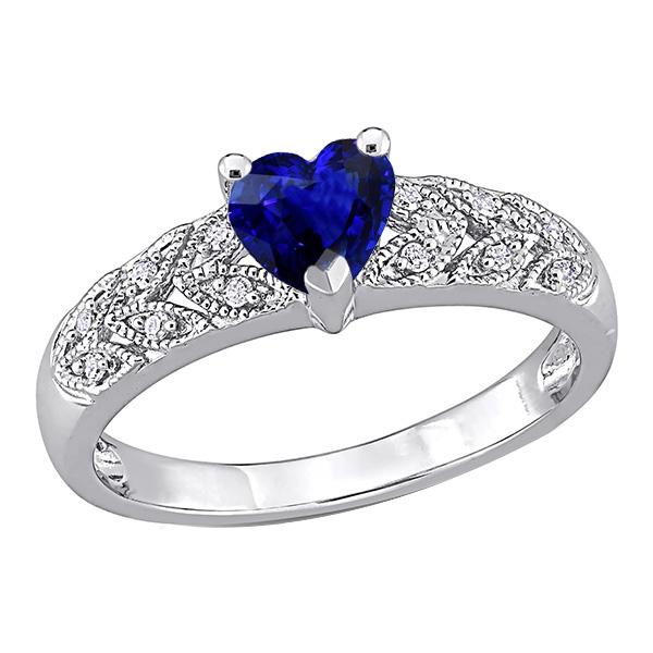 Diamond Heart Halo Blue Sapphire Ring 2.50 Carats Leaf Style Jewelry - Gemstone Ring-harrychadent.ca