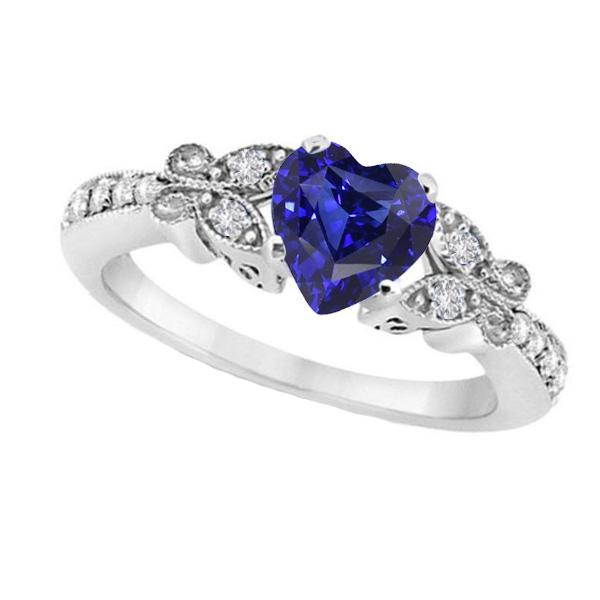 Diamond Heart Shaped Blue Sapphire Ring 2.50 Carats Butterfly Style - Gemstone Ring-harrychadent.ca