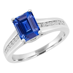 Natural Earth Mined Diamond Jewelry Emerald Ceylon Sapphire Ring & Accents 2.50 Carats