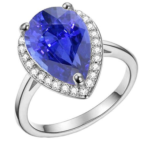 Diamond Jewelry Halo Ceylon Sapphire Ring 4 Carats - Gemstone Ring-harrychadent.ca