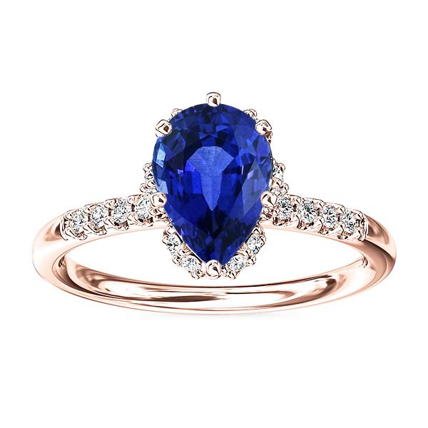 Diamond Jewelry Halo Pear Blue Sapphire Ring 4 Carats Rose Gold 14K - Gemstone Ring-harrychadent.ca