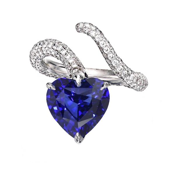 Diamond Jewelry Heart Blue Sapphire Ring Twisted Style 5 Carats - Gemstone Ring-harrychadent.ca