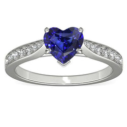 Natural Earth Mined Diamond Jewelry Heart Ceylon Sapphire Ring 2.50 Carats Accented