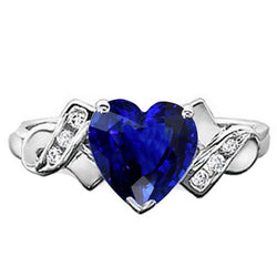 Natural Earth Mined Diamond Jewelry Heart Ceylon Sapphire Ring White Gold 2.50 Carats