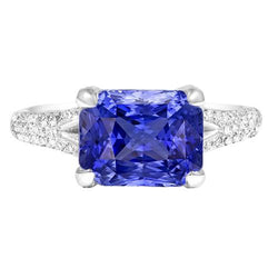 Natural Earth Mined Diamond Jewelry Radiant Sapphire Ring Pave Split Shank 4 Carats
