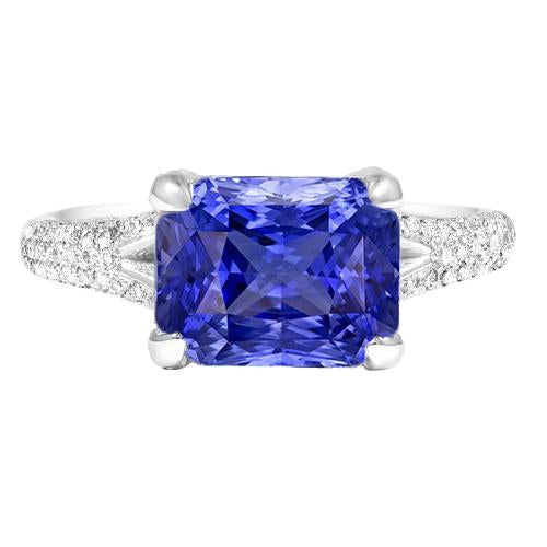 Diamond Jewelry Radiant Sapphire Ring Pave Split Shank 4 Carats - Gemstone Ring-harrychadent.ca