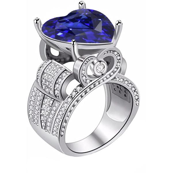Diamond Jewelry Ring Antique Style Heart Cut Blue Sapphire 4.50 Carats - Gemstone Ring-harrychadent.ca