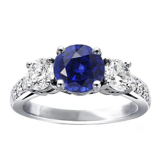 Diamond Jewelry Round Srilanka Sapphire Ring 3 Stone Style 3 Carats - Gemstone Ring-harrychadent.ca