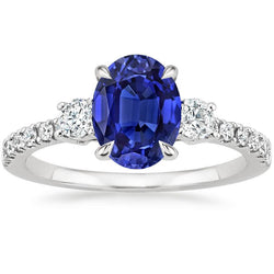 Natural Earth Mined Diamond Jewelry Solitaire With Accents Ring Blue Sapphire 4.50 Carats