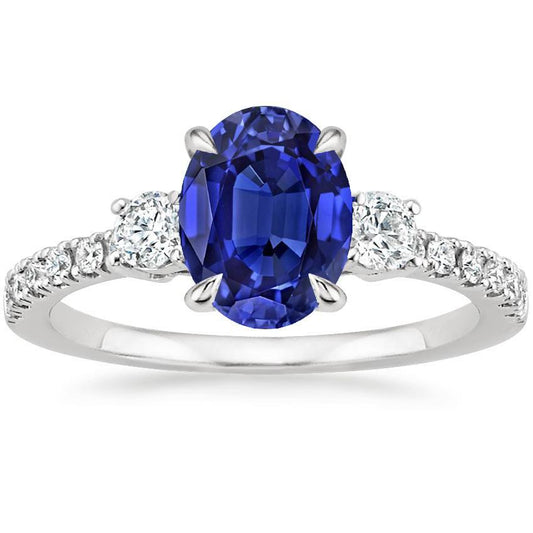Diamond Jewelry Solitaire With Accents Ring Blue Sapphire 4.50 Carats - Gemstone Ring-harrychadent.ca