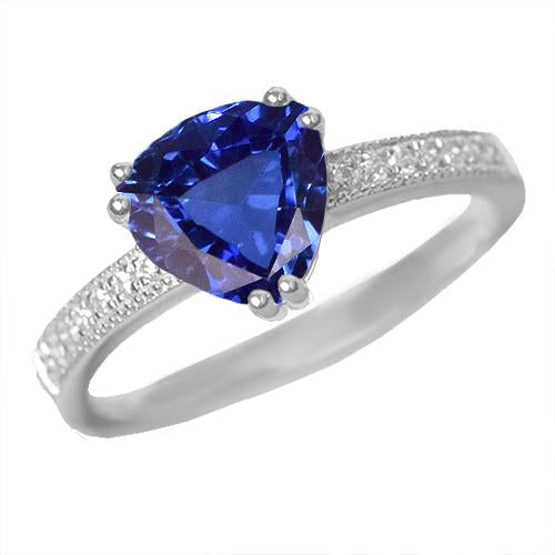 Diamond Jewelry Trillion Cut Blue Sapphire Ring Double Prong 2 Carats - Gemstone Ring-harrychadent.ca