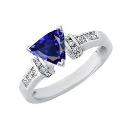 Natural Earth Mined Diamond Jewelry Trillion Sapphire Ring 2 Carats 14K White Gold
