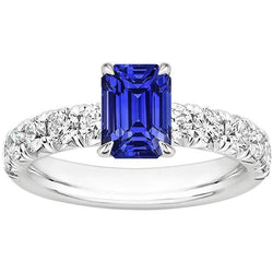 Natural Earth Mined Diamond Pave Setting Ring Emerald Ceylon Sapphire 5 Carats