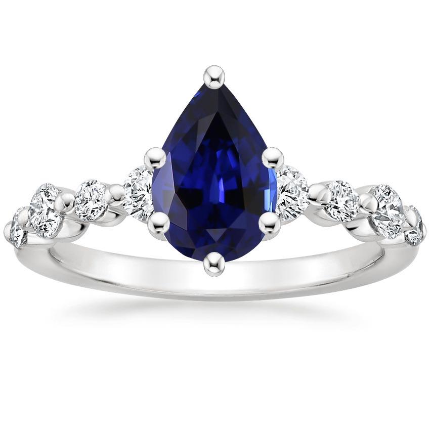 Diamond & Pear Blue Sapphire Engagement Ring With Accents 6.75 Carats - Gemstone Ring-harrychadent.ca