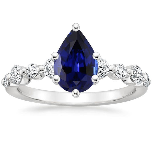 Diamond & Pear Blue Sapphire Engagement Ring With Accents 6.75 Carats - Gemstone Ring-harrychadent.ca