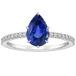Natural Earth Mined Diamond & Pear Solitaire Ring Blue Sapphire With Accents 5.25 Carats