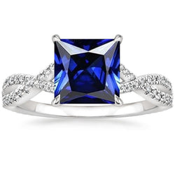 Natural Earth Mined Diamond & Princess Sapphire Ring With Accents 6.50 Carat Twisted Shank