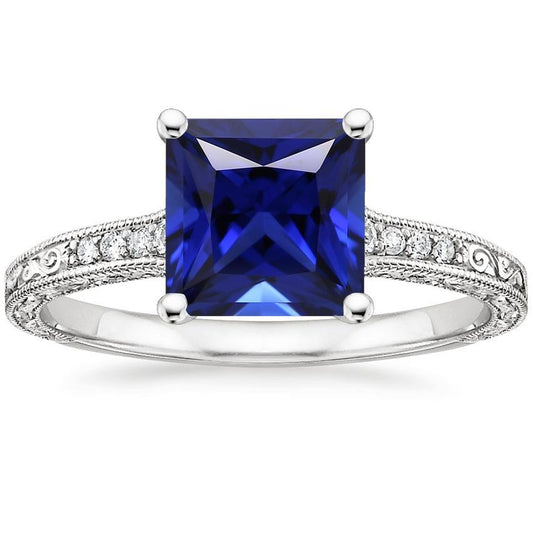 Diamond & Princess Sri Lankan Sapphire Antique Style Ring 5.25 Carats - Gemstone Ring-harrychadent.ca