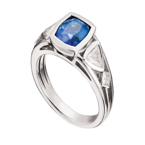 Diamond Ring 2.50 Carats Bezel Round Sapphire & Trillion, Princess Cut - Gemstone Ring-harrychadent.ca