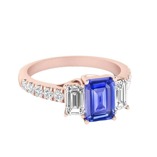 Diamond Ring 3 Stone Style Emerald Blue Sapphire Rose Gold 3.50 Carats - Gemstone Ring-harrychadent.ca