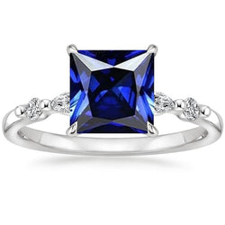 Natural Earth Mined Diamond Ring 5 Stone Princess Blue Sapphire With Accents 5.25 Carats